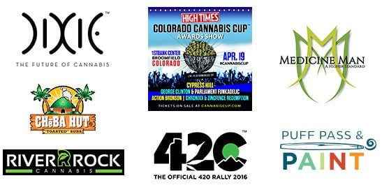Cannabis Week Sponsors - Dizie Elixers, Medicine Man Denver, River Rock Cannavbis, 420 Rally, Puff Pass and PAint, Cheba Hut, High Times Cananbis Awards Show