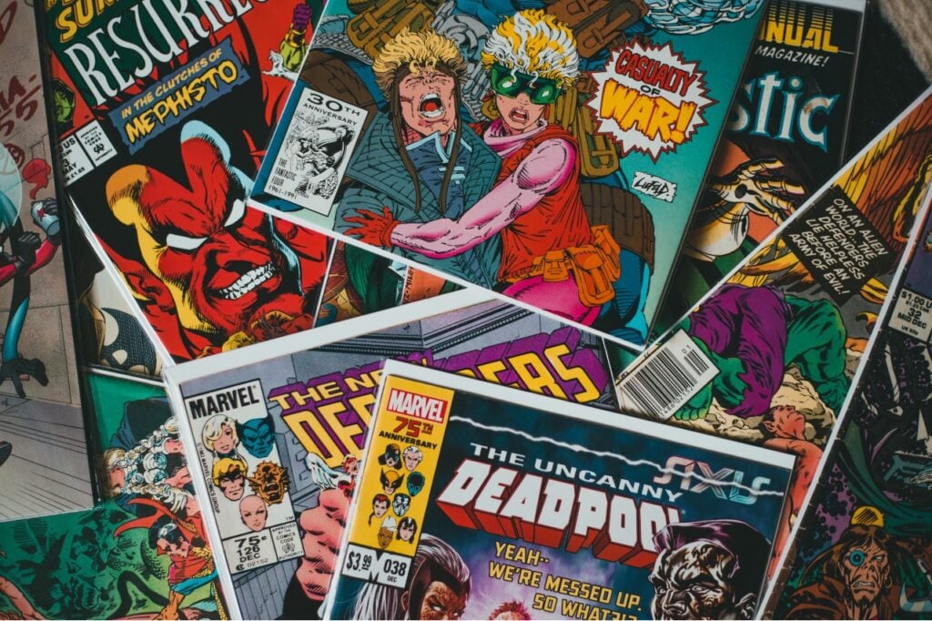comics laying out on a table